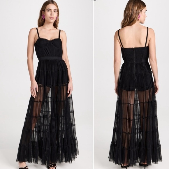 NWT Alice + Olivia Deena Pleated Maxi Dress with Hot Pants‎ Size 2 Black - Picture 5 of 16